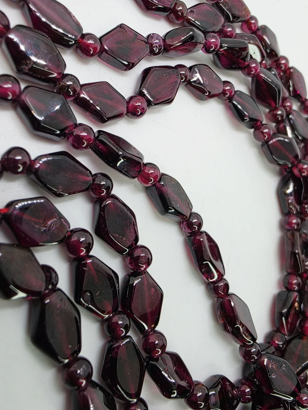 Antique Vintage Art Deco Czech Garnet Rhombus Glass Flapper Necklace 36